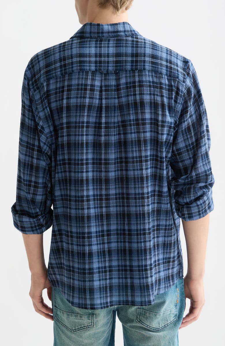 Scotch & Soda Lightweight Plaid Cotton Flannel Button-Up Shirt, Alternate, color, Pageant Blue Check