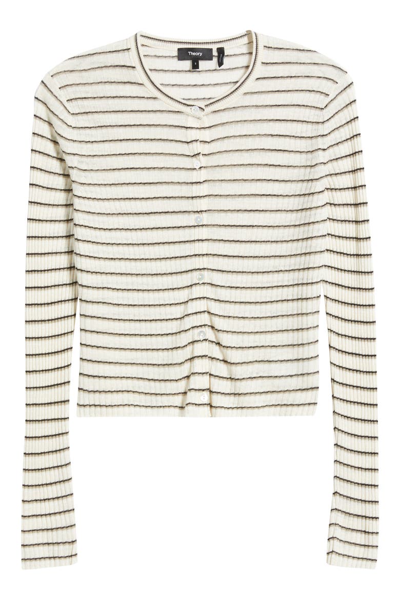 Stripe Crop Linen Blend Cardigan, Alternate, color, LIGHT PARCHMENT MULTI