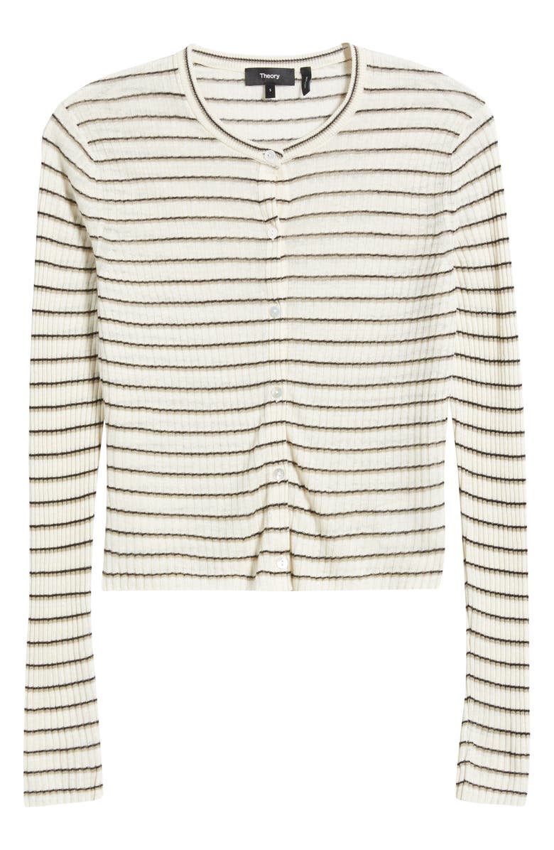 Theory Stripe Crop Linen Blend Cardigan, Alternate, color, Light Parchment Multi