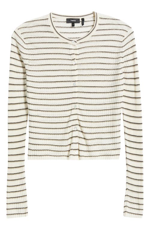 Theory Cropped Cardigan In Cable Knit Linen In Light Parchment Multi