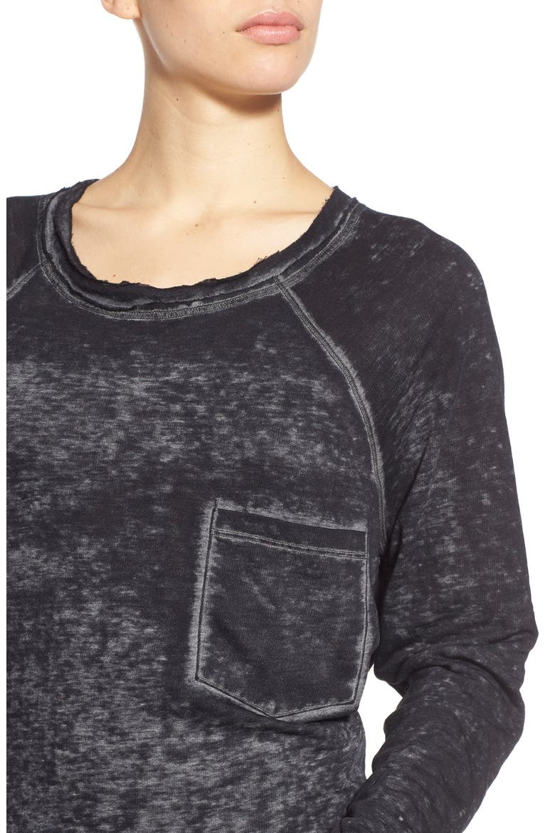 Burnout Raw Edge Sweatshirt, Alternate, color, BLACK
