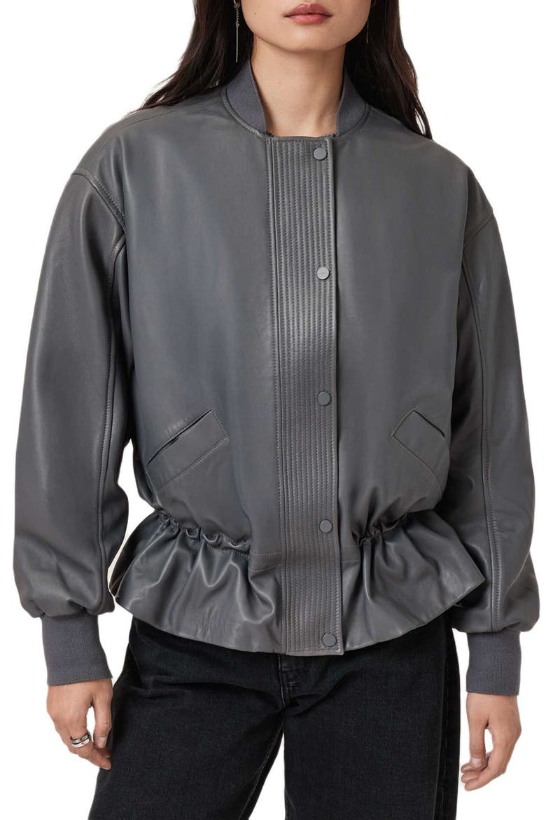 Sofi Leather Bomber Jacket, Main, color, GRAPHITE BLUE