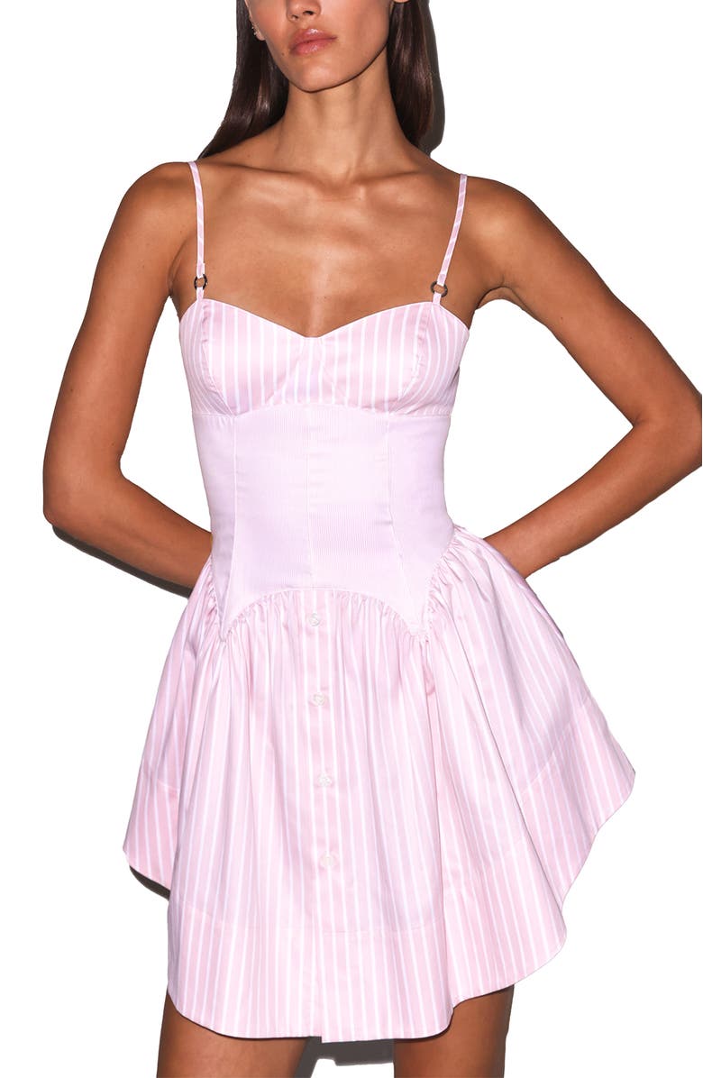 Fleur Du Mal Poplin Corset Mini Dress, Main, color, Bubblegum Stripe