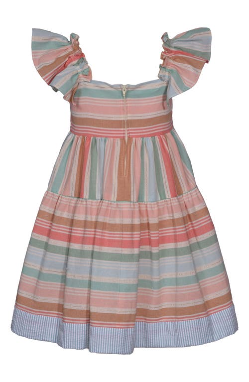 Iris & Ivy Kids' Flutter Sleeve Stripe Dress In Peach/blue Multi
