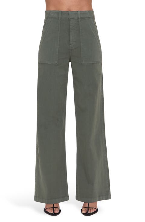 ボトムスその他 Golden  Wide-leg light green wool trousers NWT Anthropologie Low-Rise Wide-Leg Pants Trousers Light
