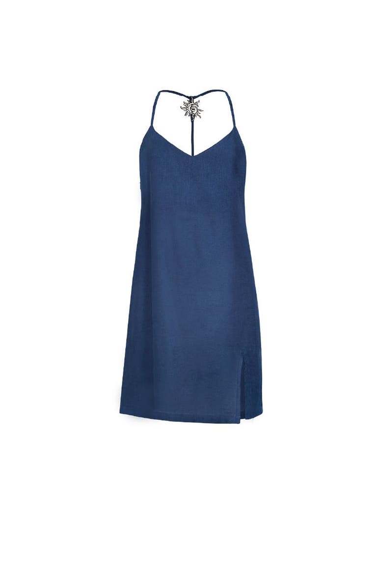 Sacred Sun Heli Embellished Linen Mini Dress, Alternate, color, Navy Blue