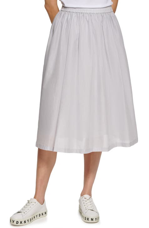 Cotton Pull-On Midi Skirt