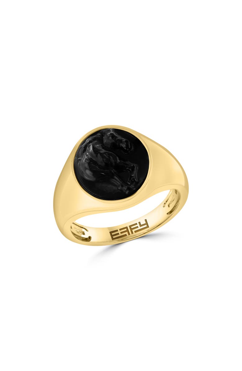 EFFY 14K Gold Plated Sterling Silver Onyx Horse Signet Ring, Main, color, Black