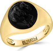 EFFY 14K Gold Plated Sterling Silver Onyx Horse Signet Ring