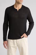 John Varvatos Egor Notch Neck Long Sleeve Rib Linen Blend Henley