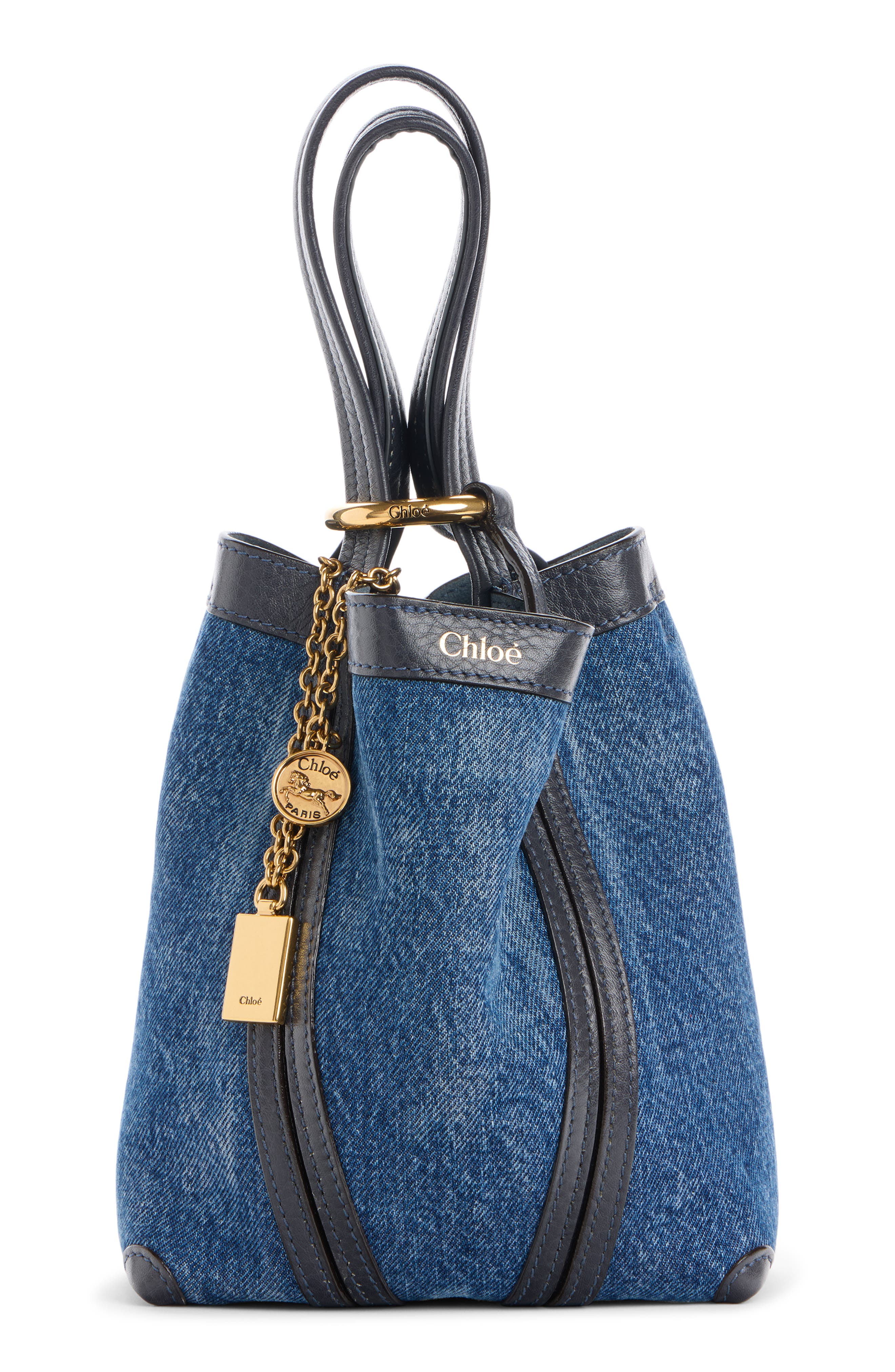 Chloé Small Spin Denim Crossbody Tote, Alternate, color, 