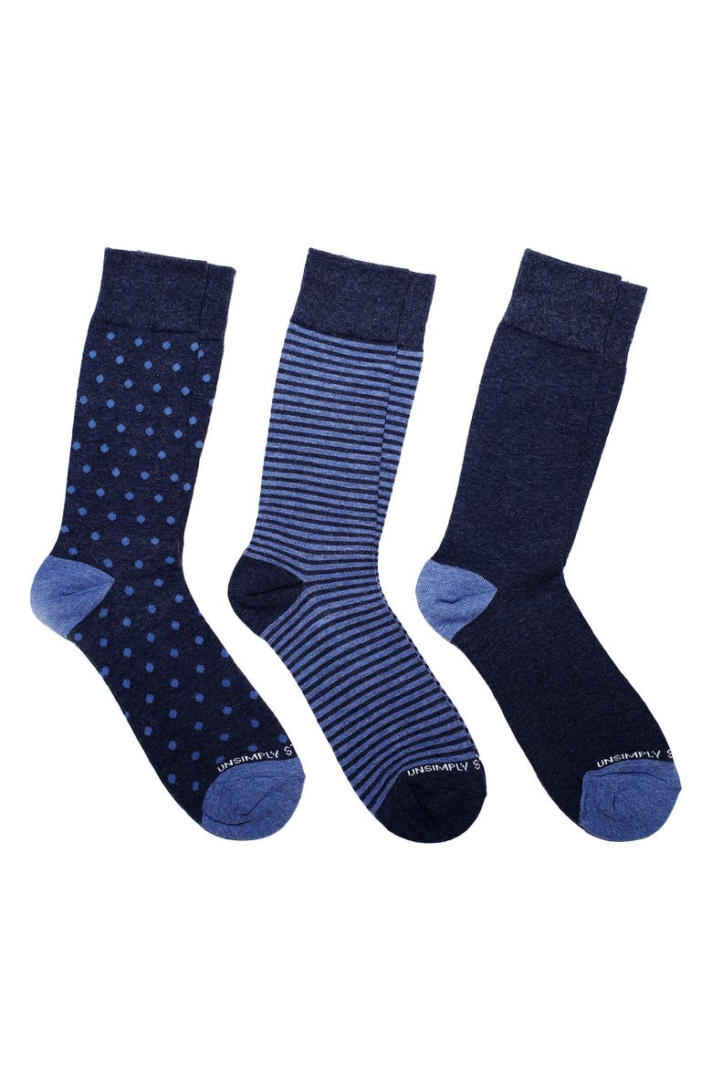 UNSIMPLY STITCHED Assorted 3-Pack of Crew Socks, Main, color, Blue Multi