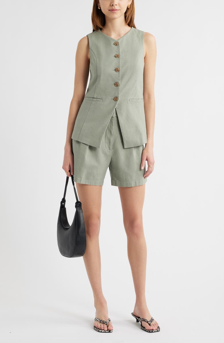 Open Edit Linen Blend Vest, Alternate, color, Green Halo