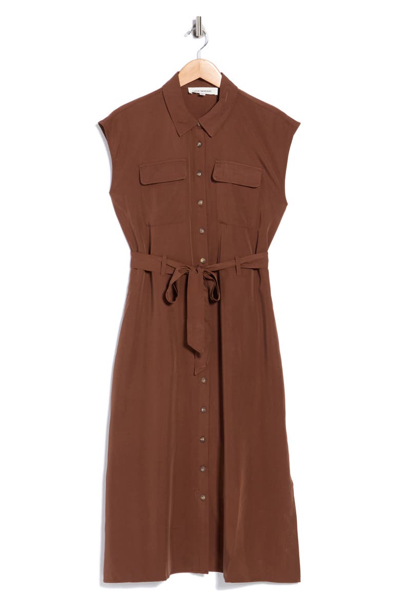 Cap Sleeve Belted Shirtdress, Alternate, color, POTTING SOIL