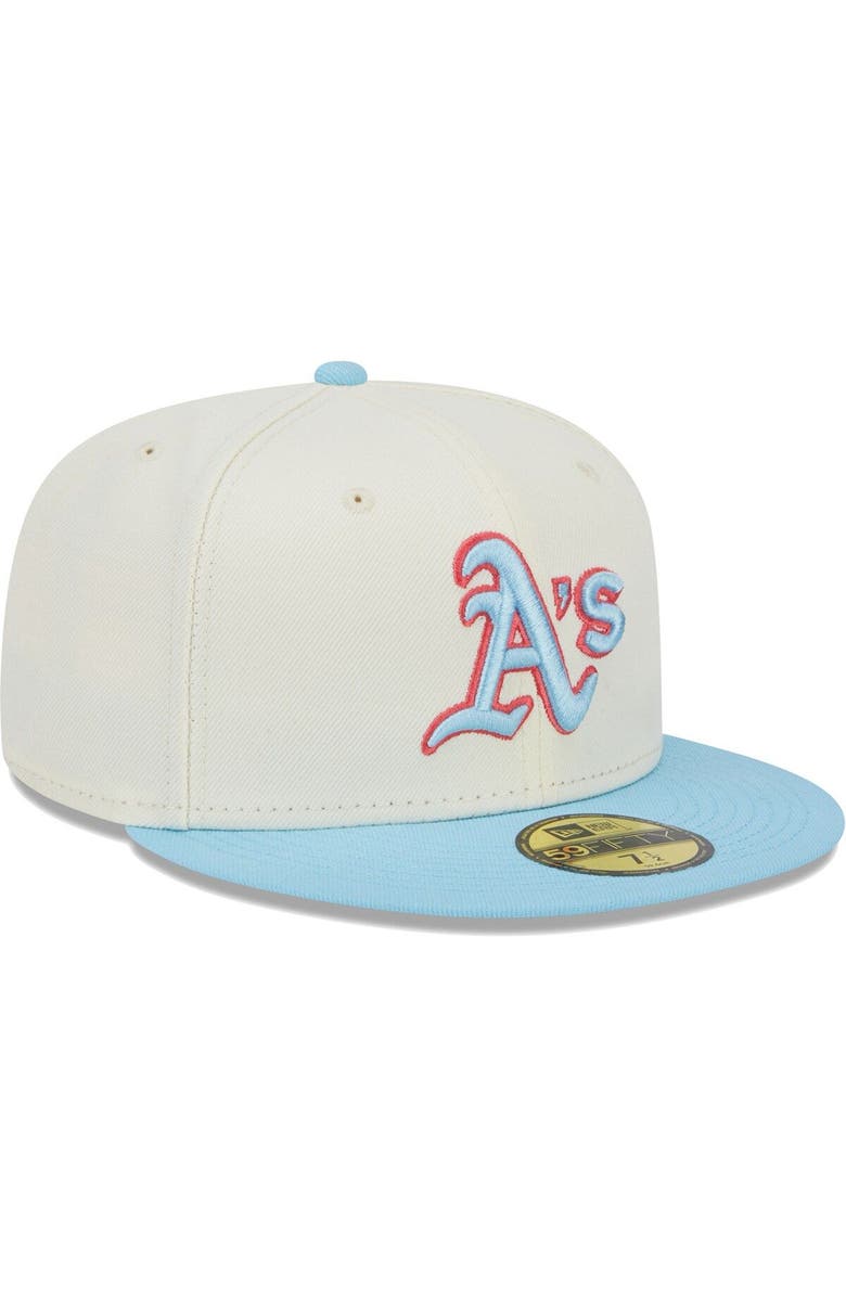 New Era Men's New Era Cream/Light Blue Oakland Athletics Spring Color Two-Tone 59FIFTY Fitted Hat, Alternate, color,
