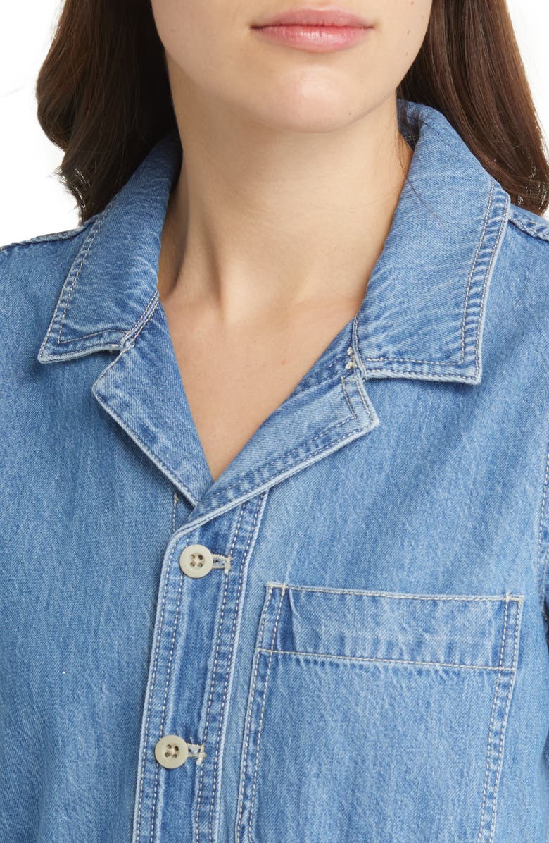 Madewell Long Sleeve Elastic Waist Denim Romper, Alternate, color, Rushland Wash