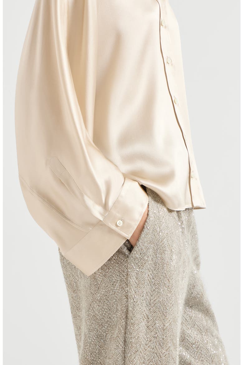 Stretch silk satin shirt with monili, Alternate, color, Sand