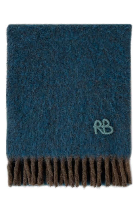 Monogram Embroidered Wool Blend Scarf