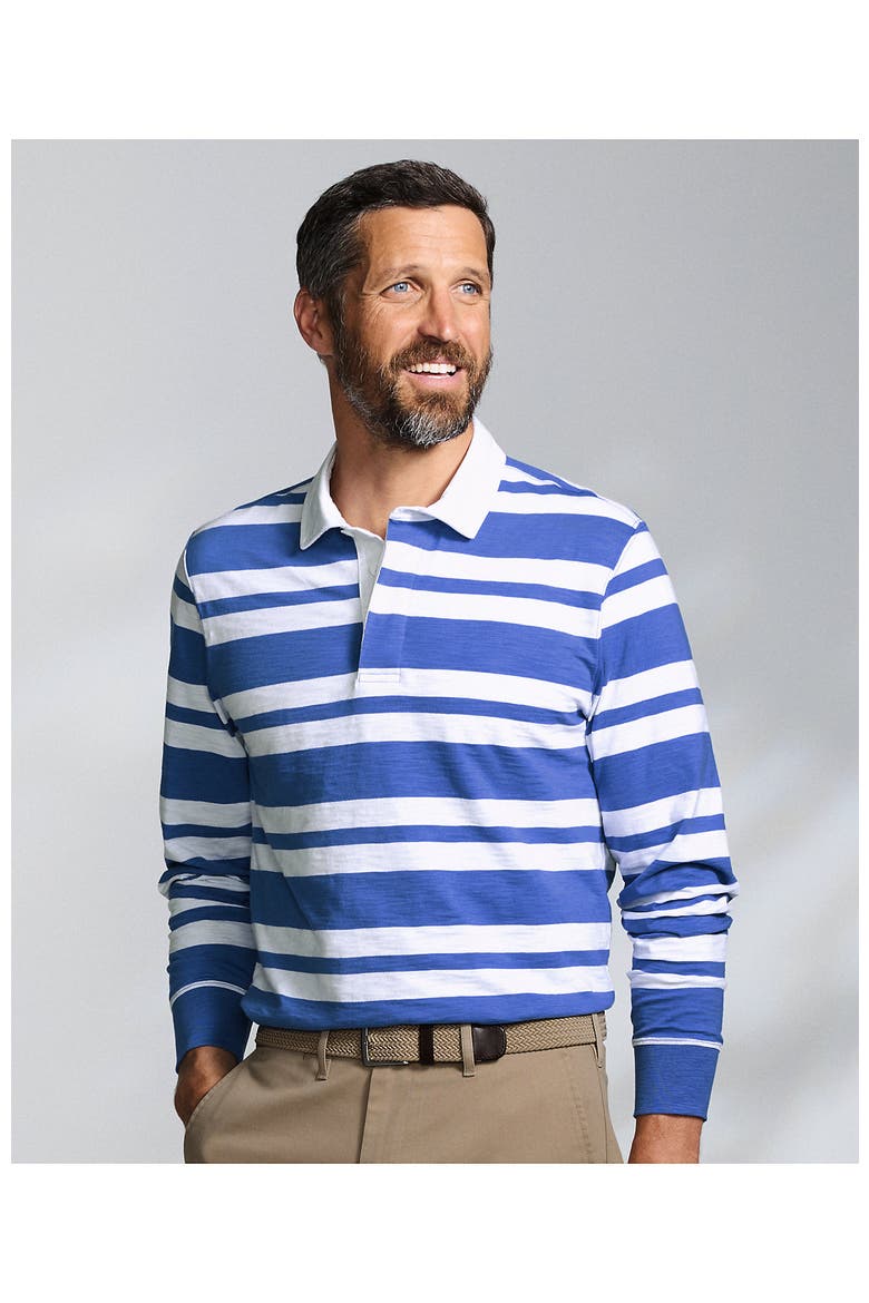 Long Sleeve Lightweight Slub Rugby Polo, Alternate, color, Muted Cobalt Blue/White Stripe