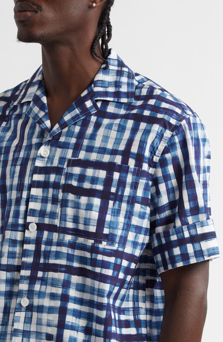 Bottega Veneta Painted Gingham Cotton Camp Shirt, Alternate, color, Chalk/ Eclipse