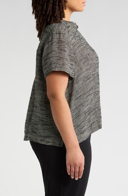 Eileen Fisher Short Sleeve Organic Linen Blend Button-up Shirt In Black/natural