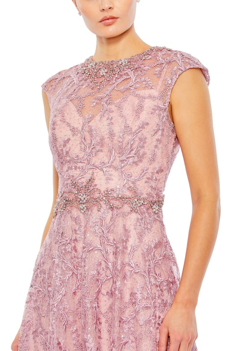 Women’s Lace Embellished Cap Sleeve Formal Gown, Alternate, color, Rose
