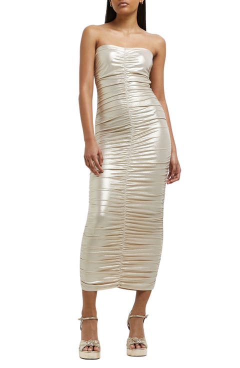 Charli Ruched Strapless Body-Con Midi Dress