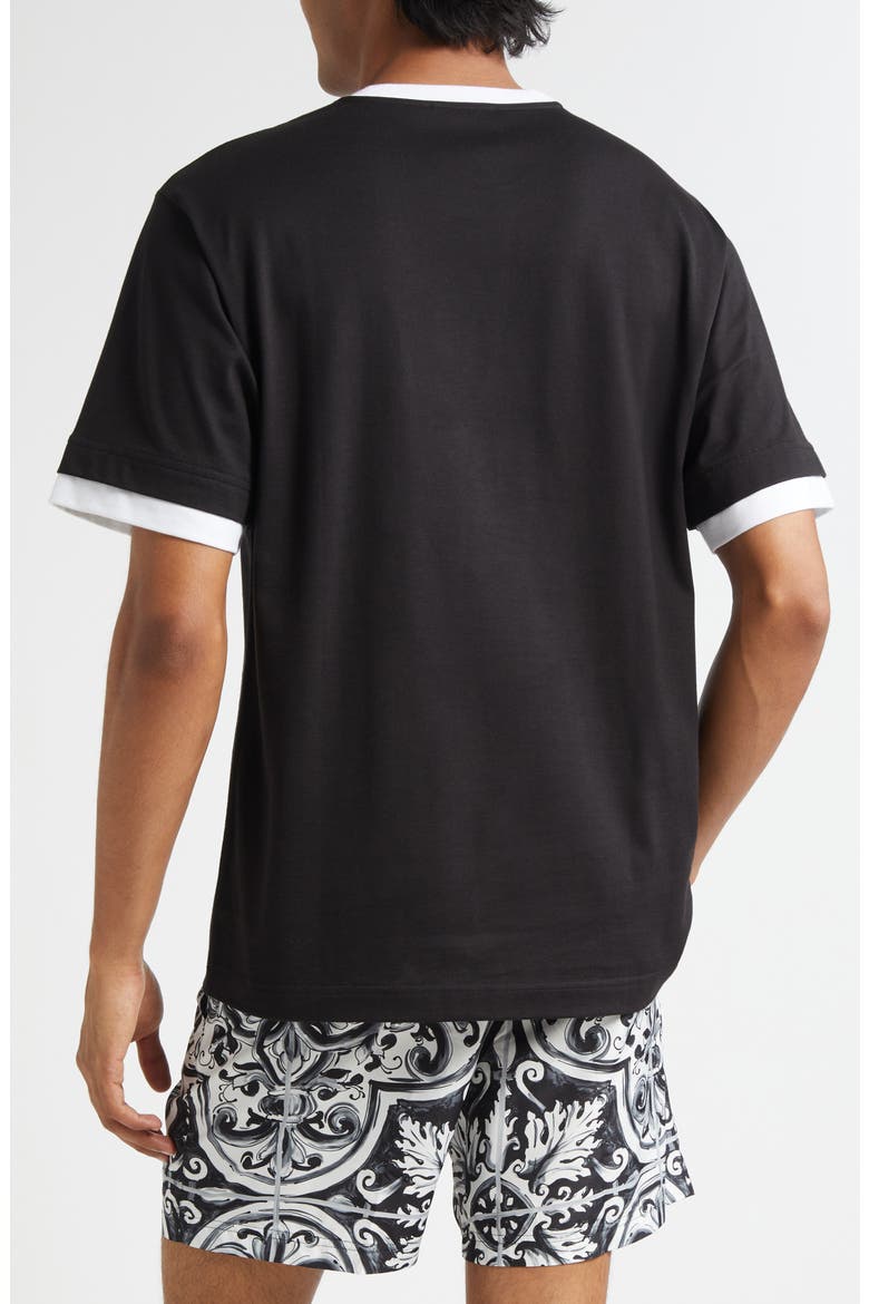 Majolica Embroidered Ringer T-Shirt, Alternate, color, NERO