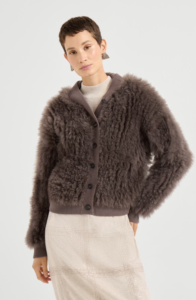 Brunello Cucinelli Cozy Shearling cardigan, Alternate, color, Chocolate