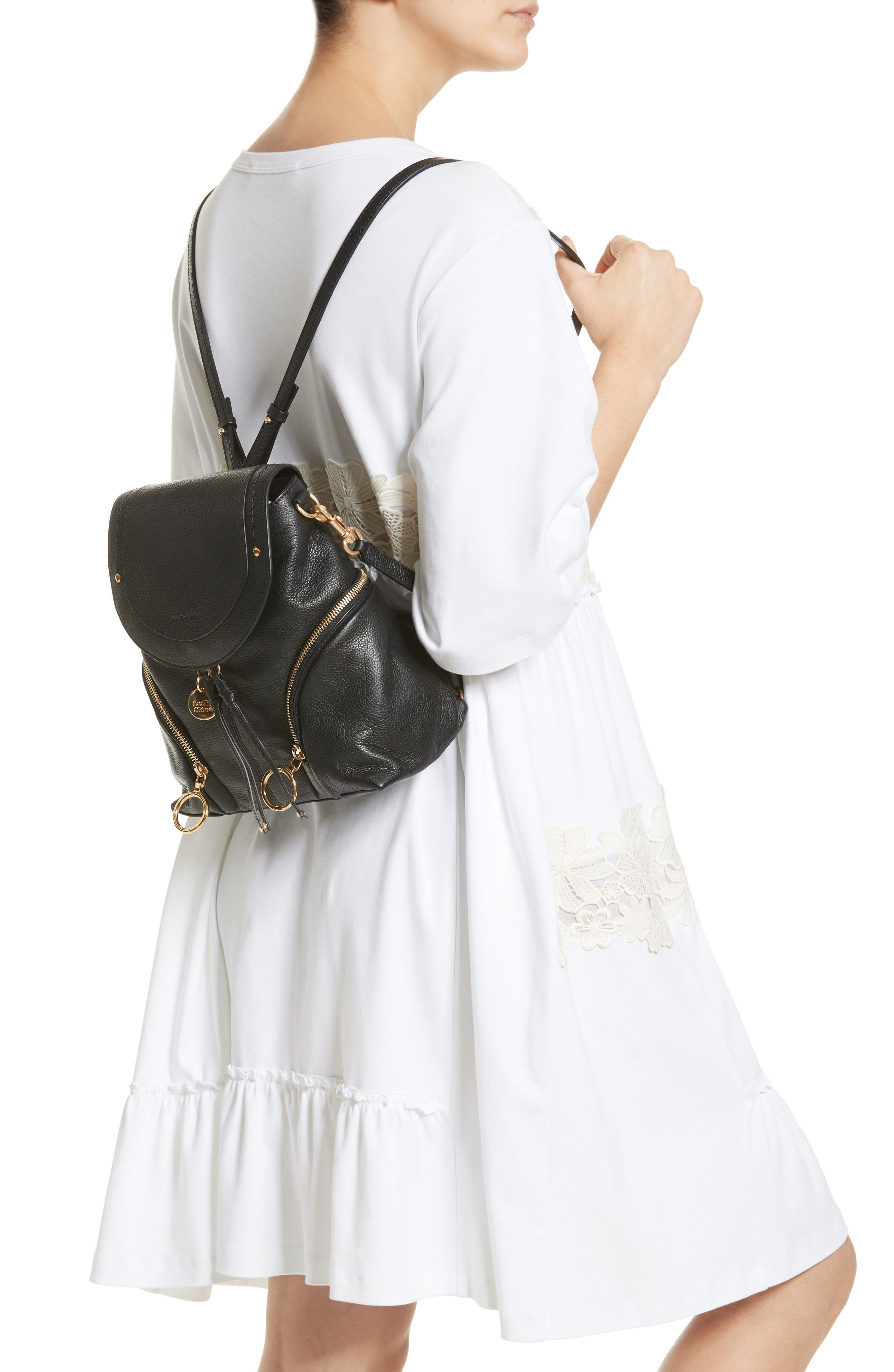 Olga Large Leather Backpack, Alternate, color, BLACK