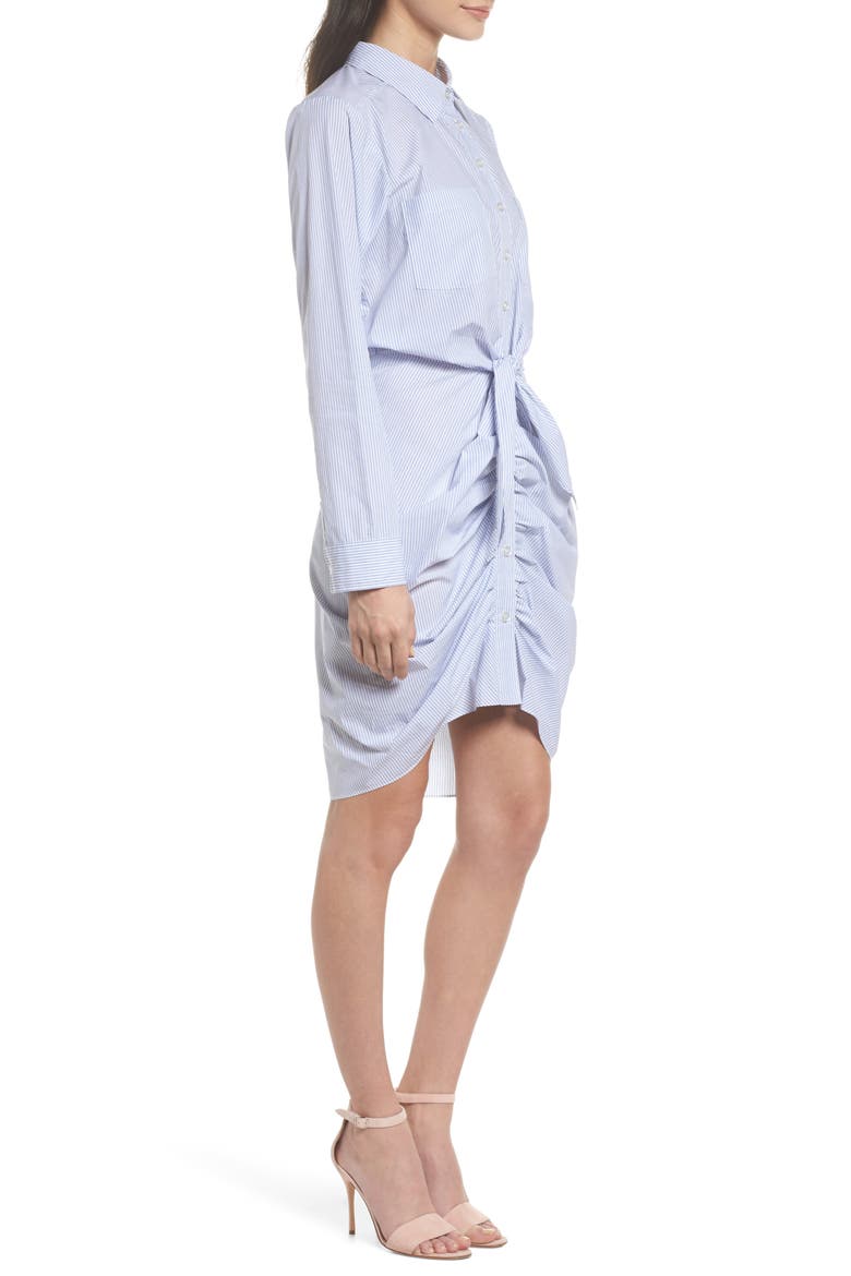 Ruched Tie Waist Shirtdress, Alternate, color, BLUE/ WHITE STRIPE
