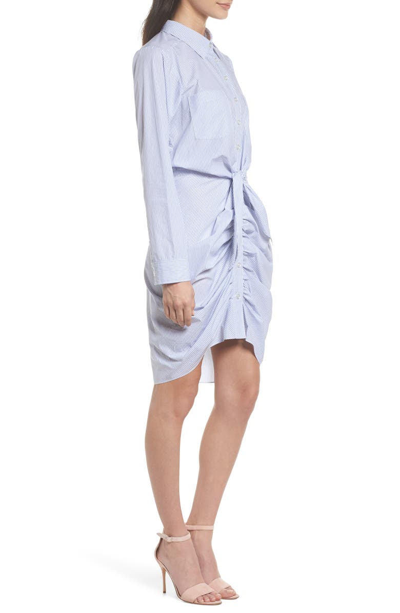 Chelsea28 Ruched Tie Waist Shirtdress, Alternate, color, Blue/ White Stripe