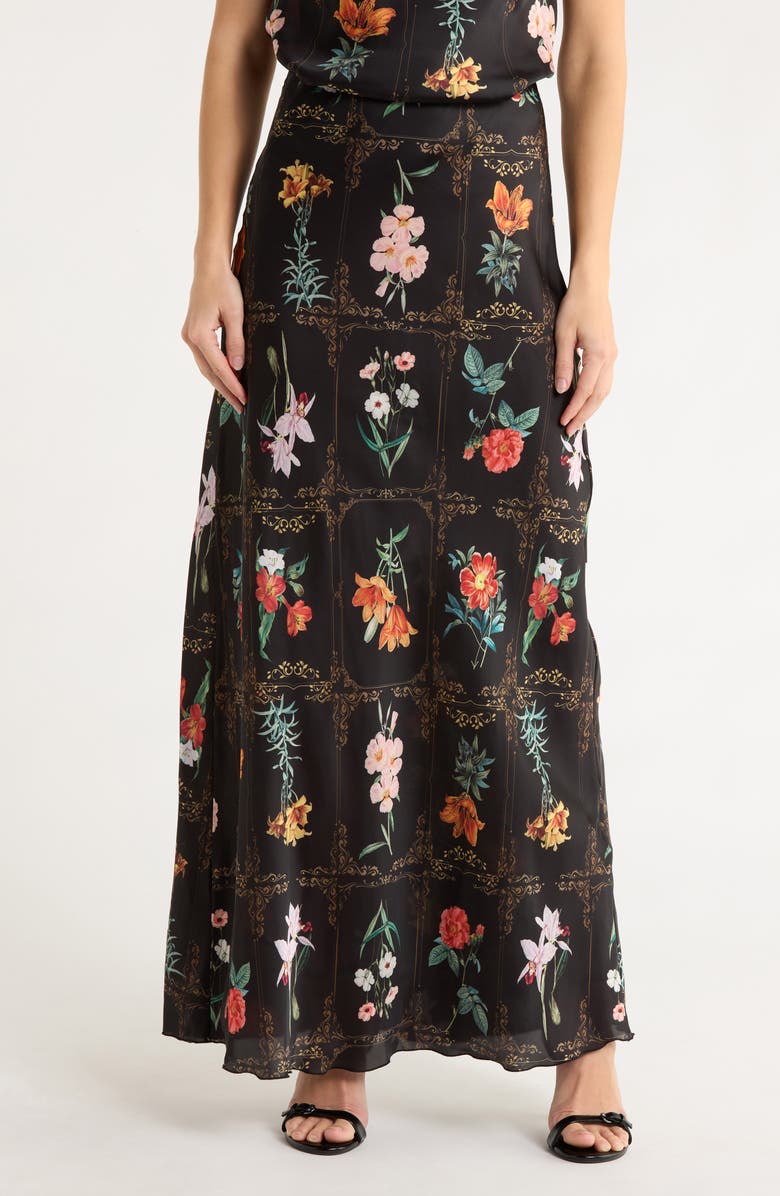 TASH AND SOPHIE Floral Satin Maxi Skirt, Main, color, 