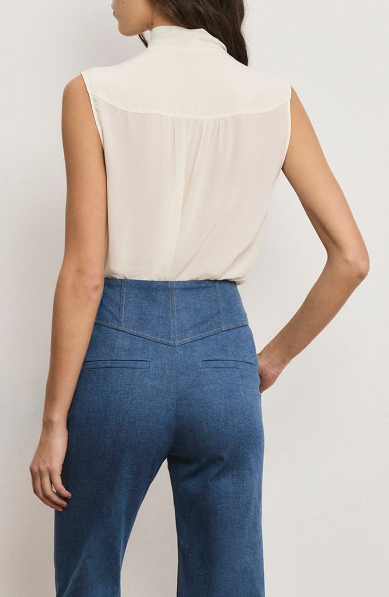 Veronica Beard Magnolia Tie Neck Sleeveless Button-Up Shirt, Alternate, color, Dove