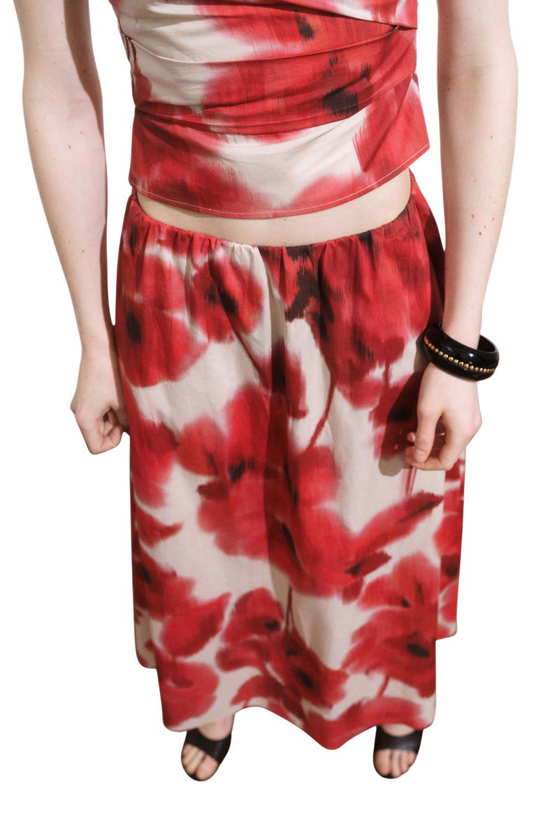 MANGO Floral Cotton Midi Skirt, Main, color, Red/ Ecru