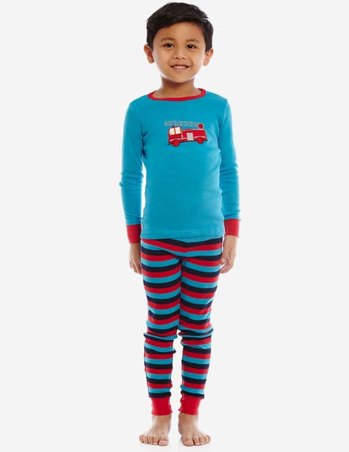 Leveret Kids Cotton Two-piece Printed Pajamas, Vehicles & Machines In Blue