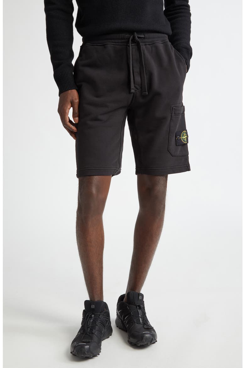 Fleece Drawstring Cargo Shorts, Main, color, BLACK