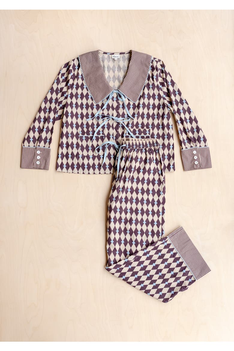 Cotton Harlequin Collar Pajamas, Alternate, color, Camel Harlequin