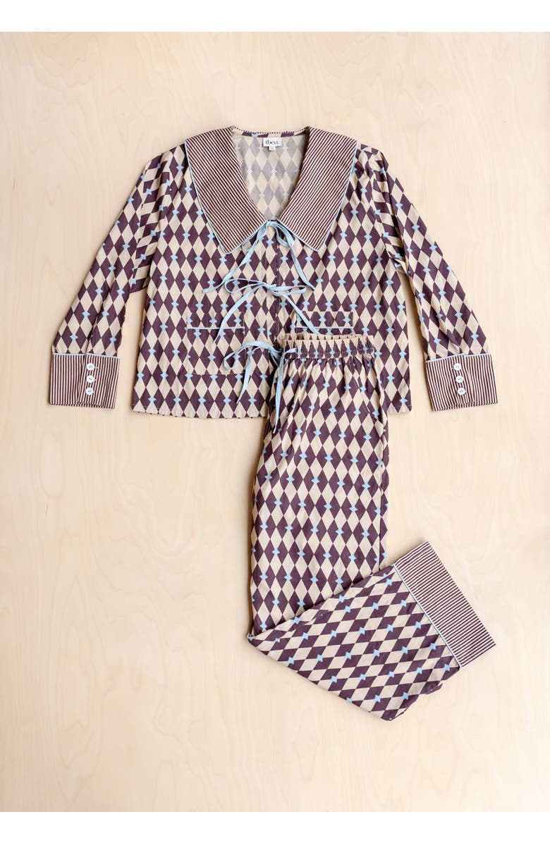 TBCo Cotton Harlequin Collar Pajamas, Alternate, color, Camel Harlequin