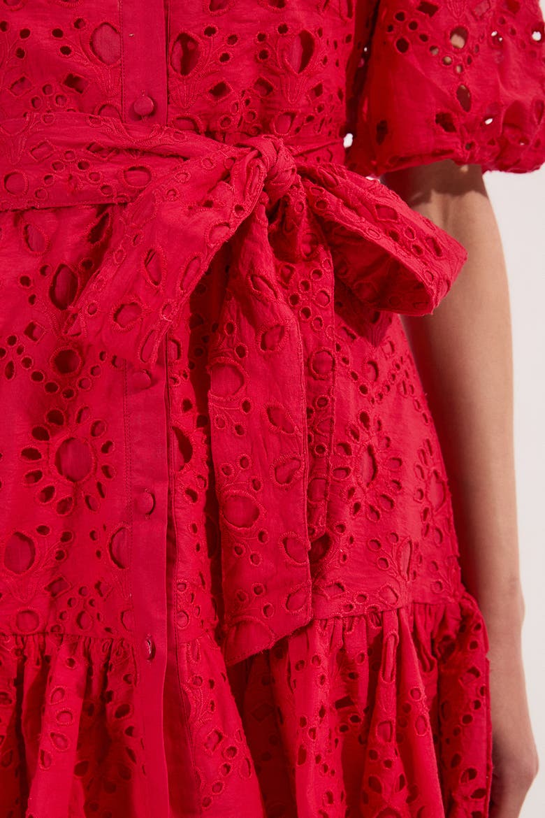 Woven Tie Waist Mini Dress, Alternate, color, Red