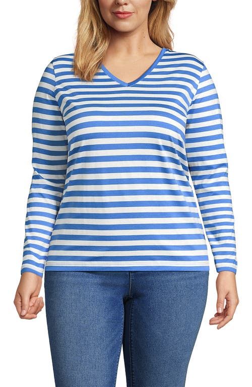 Lands' End Plus Size Relaxed Supima Cotton Long Sleeve V-neck T-shirt In Blue