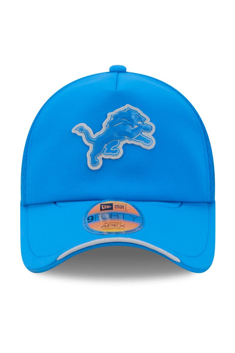 Men's New Era Blue Detroit Lions 2026 Sideline Apex 9FORTY Adjustable Trucker Hat, Alternate, color, Blue
