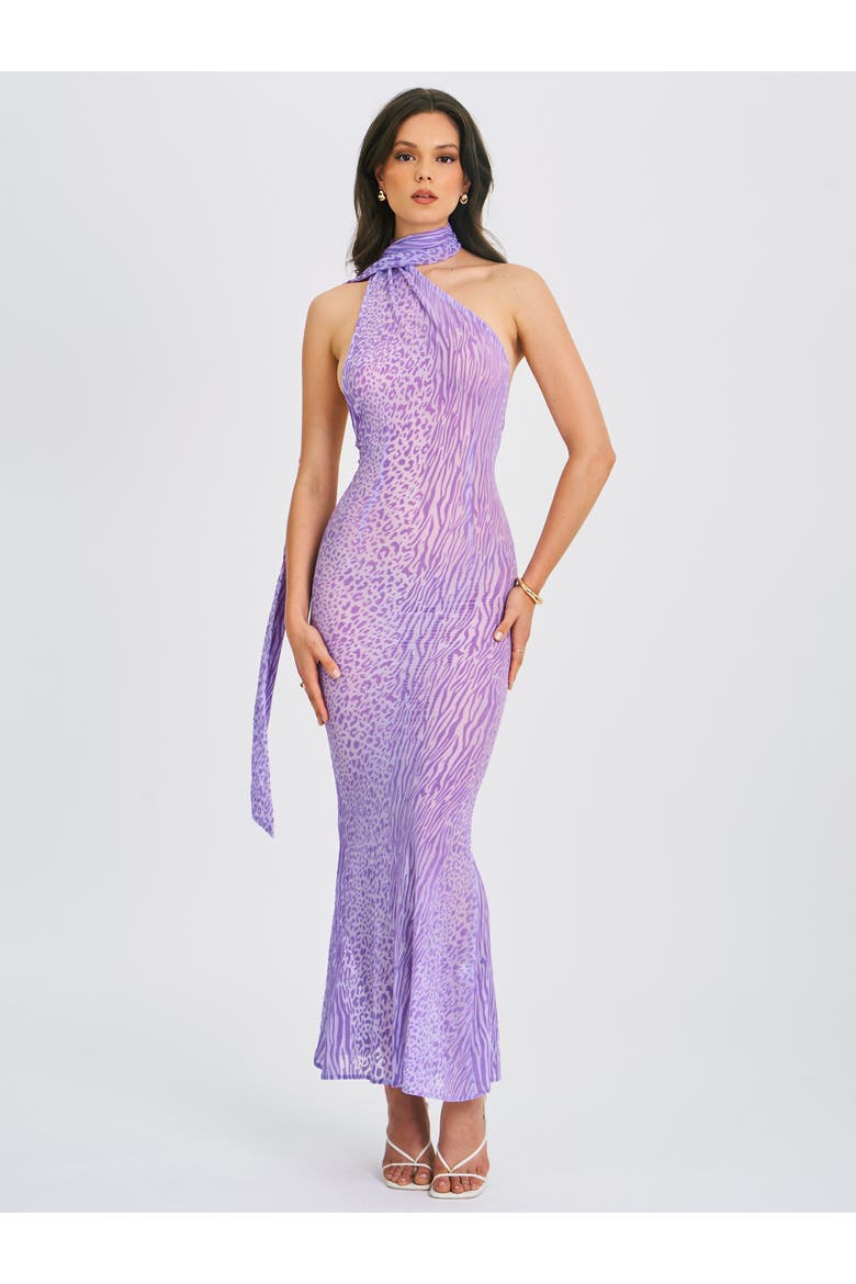 Olena Haler Neck Mesh Maxi Dress, Alternate, color, Purple