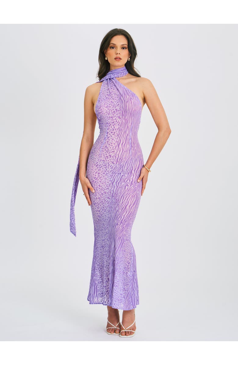 Miss Circle Olena Haler Neck Mesh Maxi Dress, Alternate, color, Purple