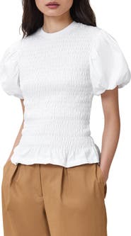 AllSaints Dael Smocked Puff Sleeve Top