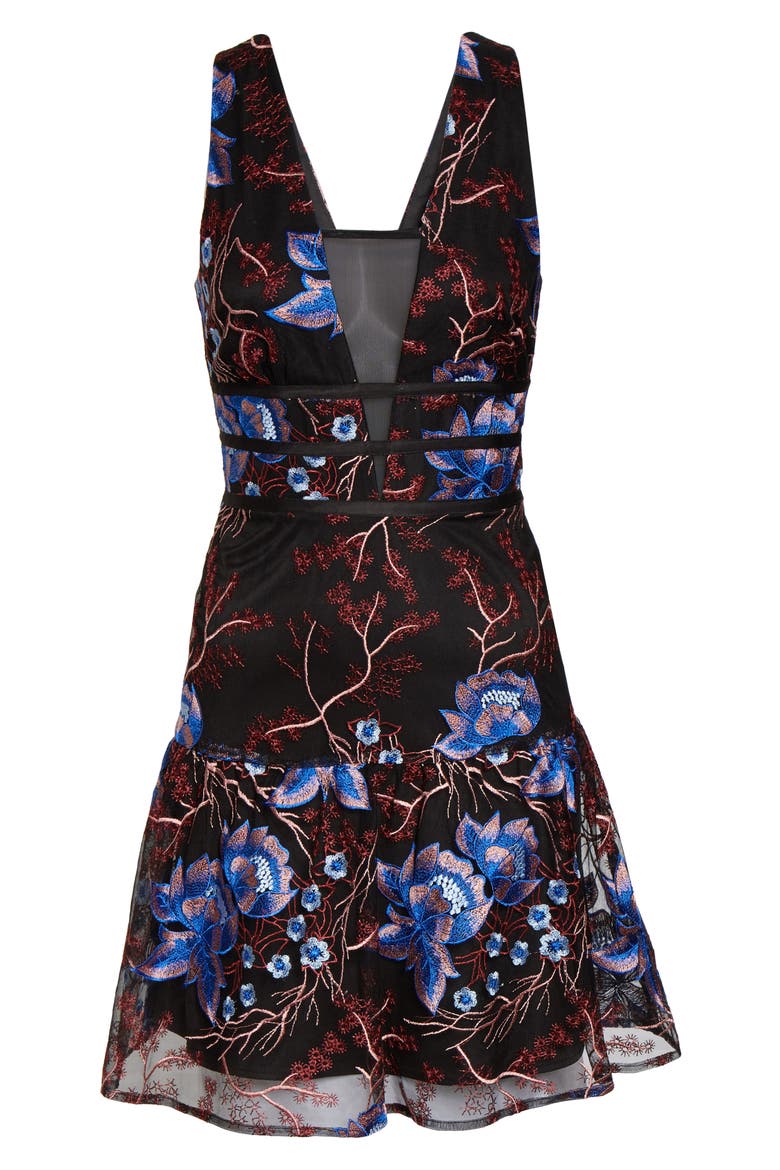 Embroidered Fit & Flare Cocktail Dress, Alternate, color, BLACK MULTI