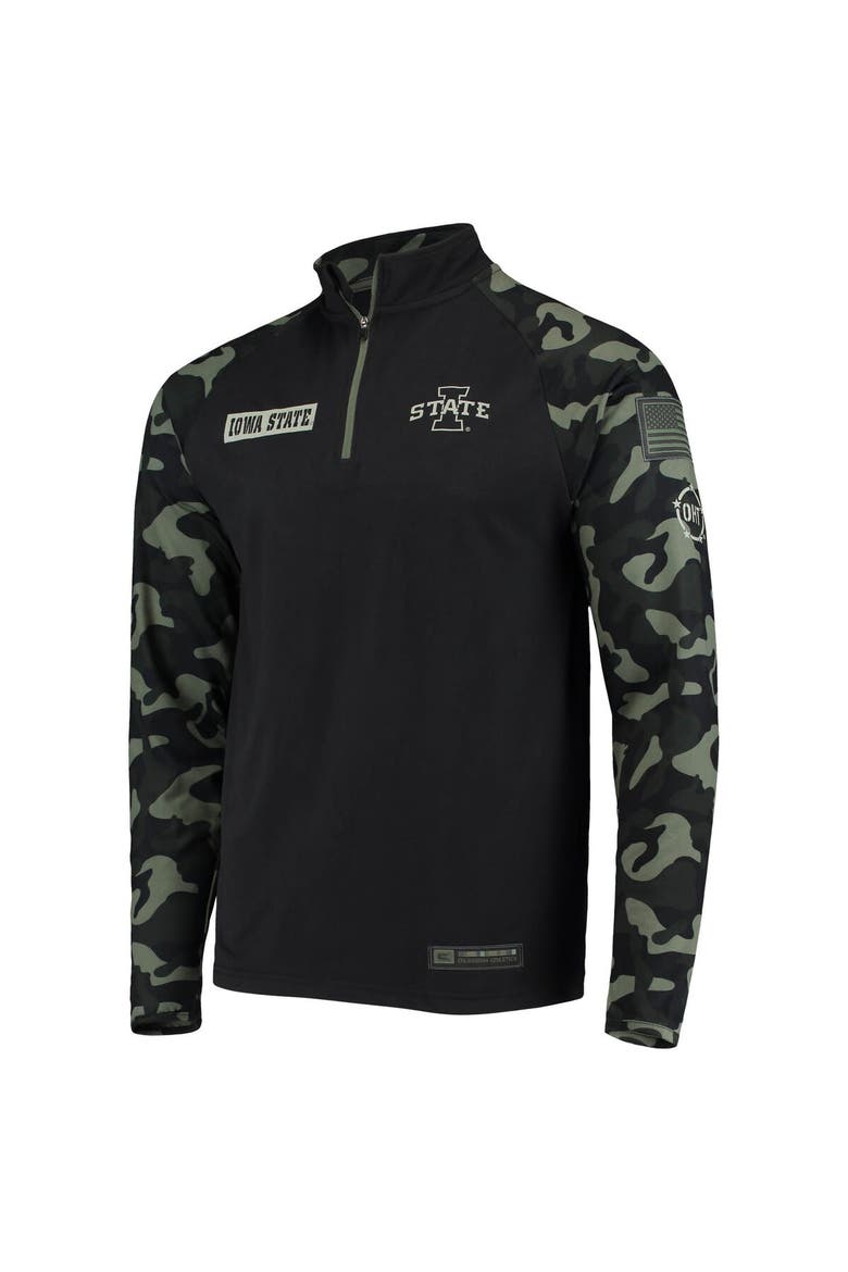 Men's Colosseum Black/Camo Iowa State Cyclones OHT Military Appreciation Take Flight Raglan Quarter-Zip Jacket, Alternate, color, Black