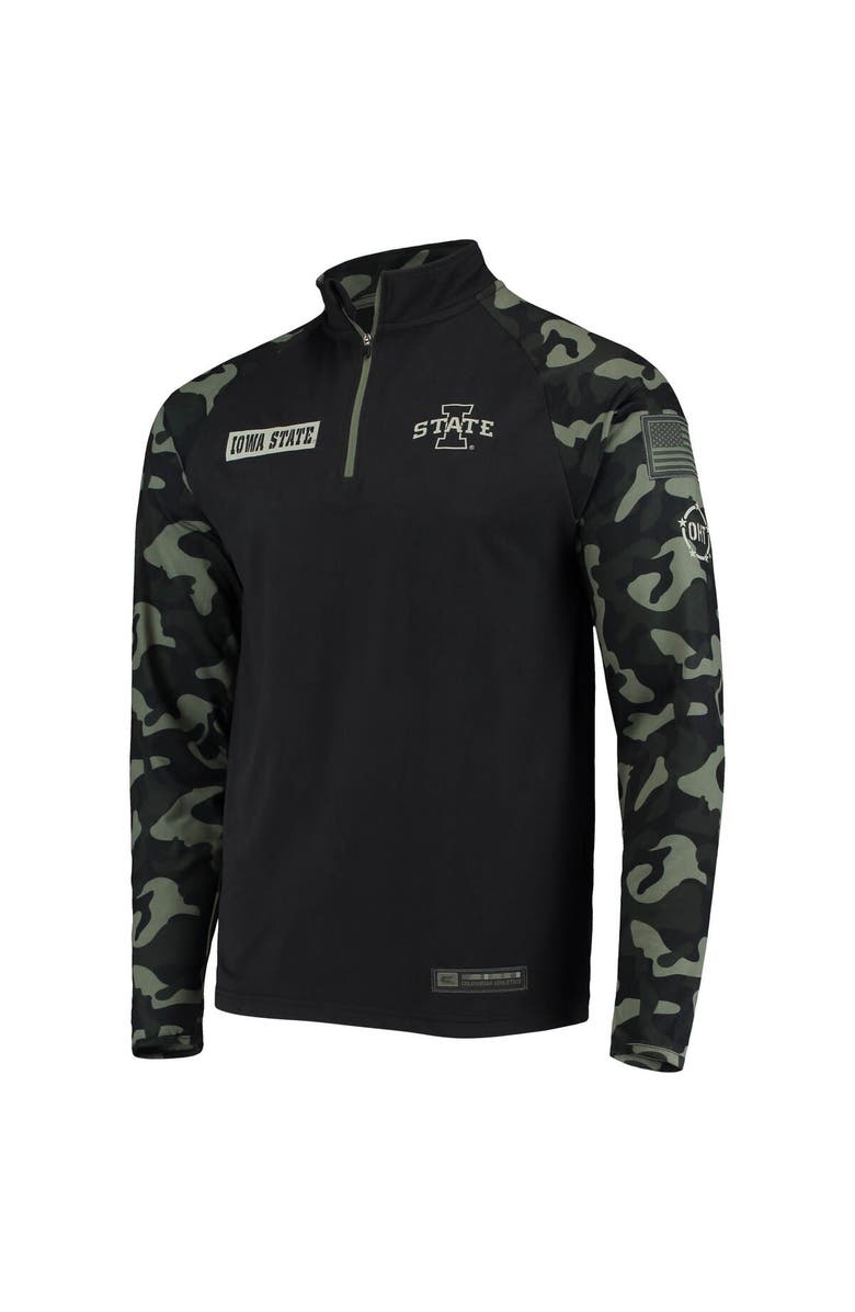 COLOSSEUM Men's Colosseum Black/Camo Iowa State Cyclones OHT Military Appreciation Take Flight Raglan Quarter-Zip Jacket, Alternate, color, Black
