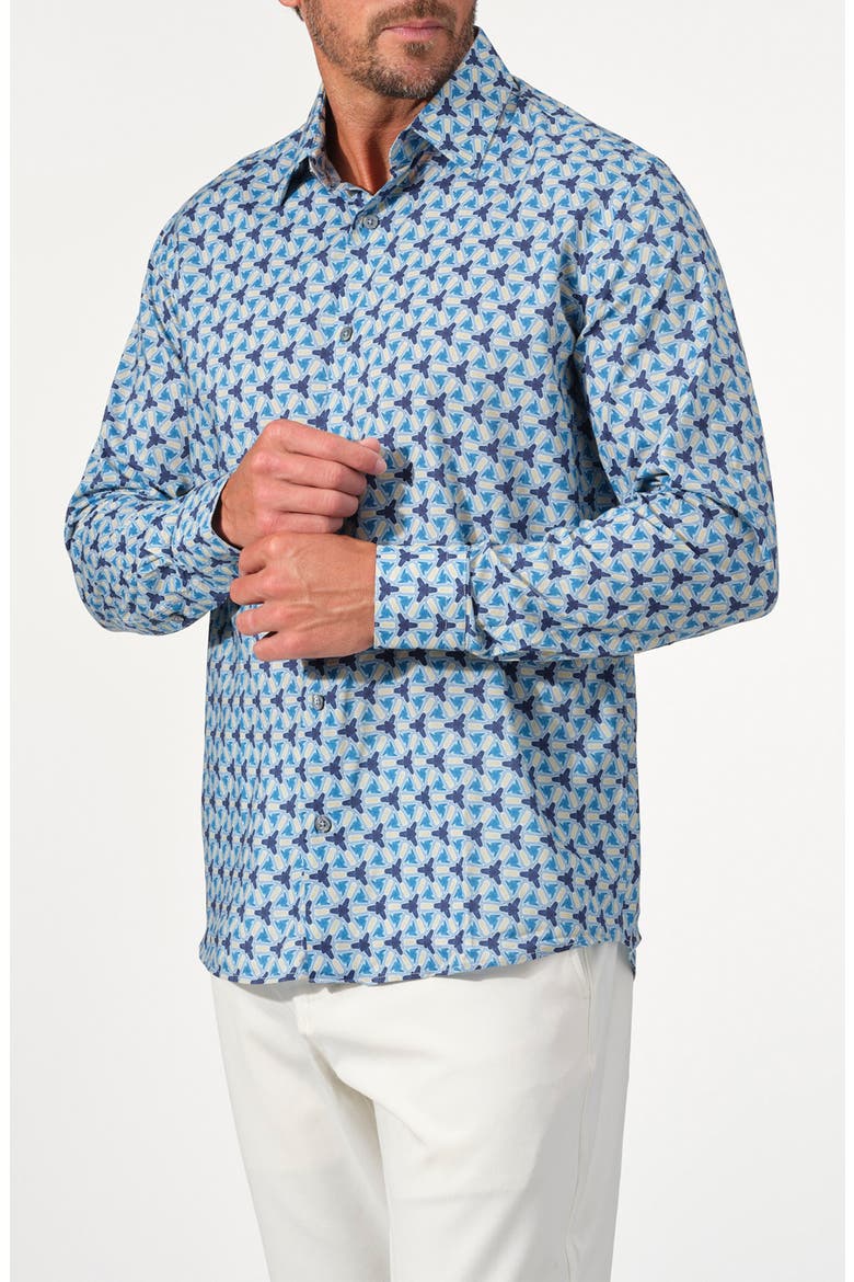 Soleil Tile Print Button-Up Shirt, Alternate, color, MARINE