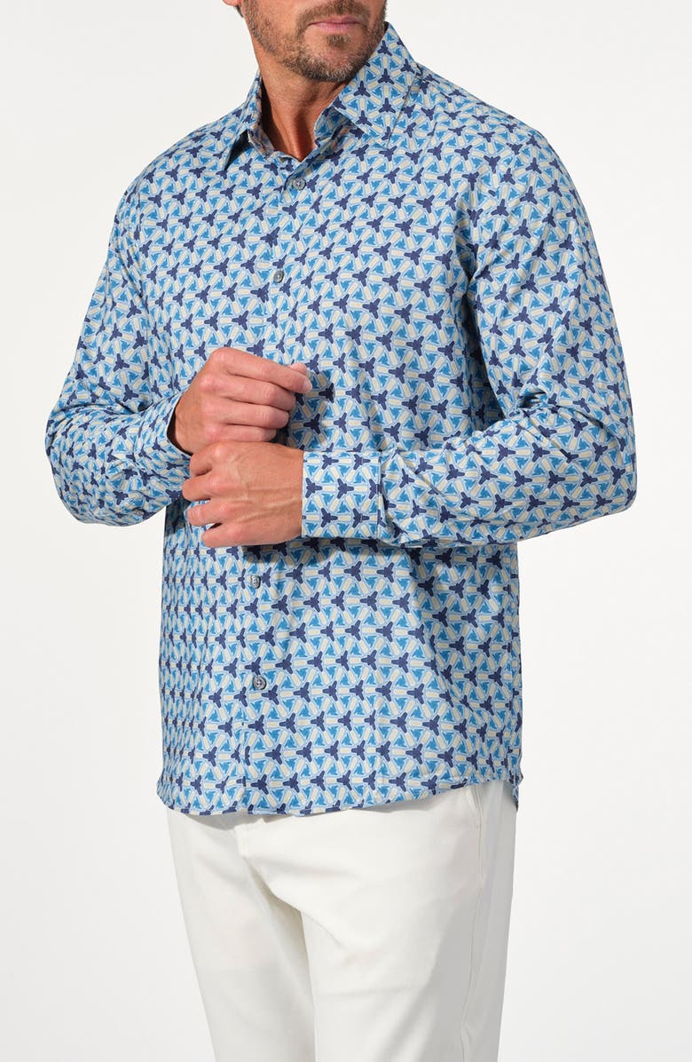 STUDIO GARNET LOS ANGELES Soleil Tile Print Button-Up Shirt, Alternate, color, Marine